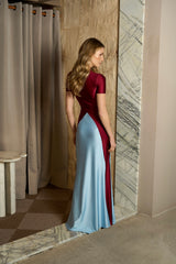 MERLOT AND BABY BLUE VERONICA LONG DRESS