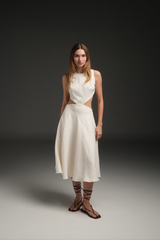 IVORY MARIA LINEN MIDI DRESS