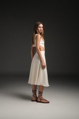 IVORY MARIA LINEN MIDI DRESS