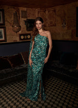 DANNA GREEN CHEETAH LONG DRESS