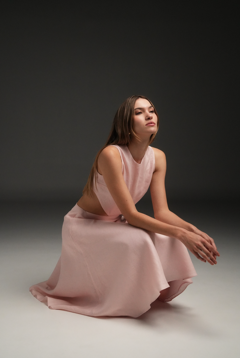 PINK MARIA LINEN MIDI DRESS