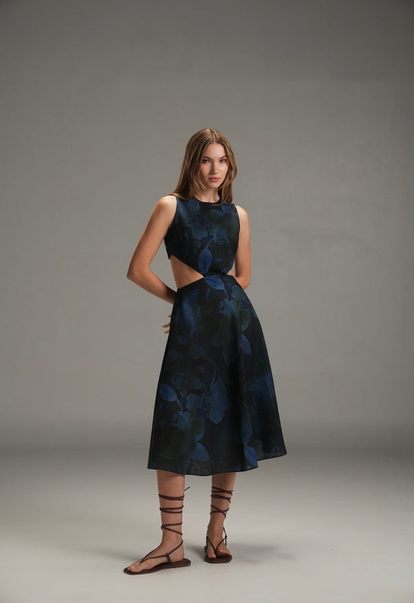 NIGHT MARIA LINEN MIDI DRESS