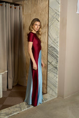 MERLOT AND BABY BLUE VERONICA LONG DRESS