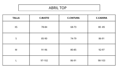 Guía de tallas BLACK ABRIL TOP