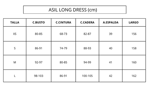 Guía de tallas SEPPIA ASIL LONG DRESS