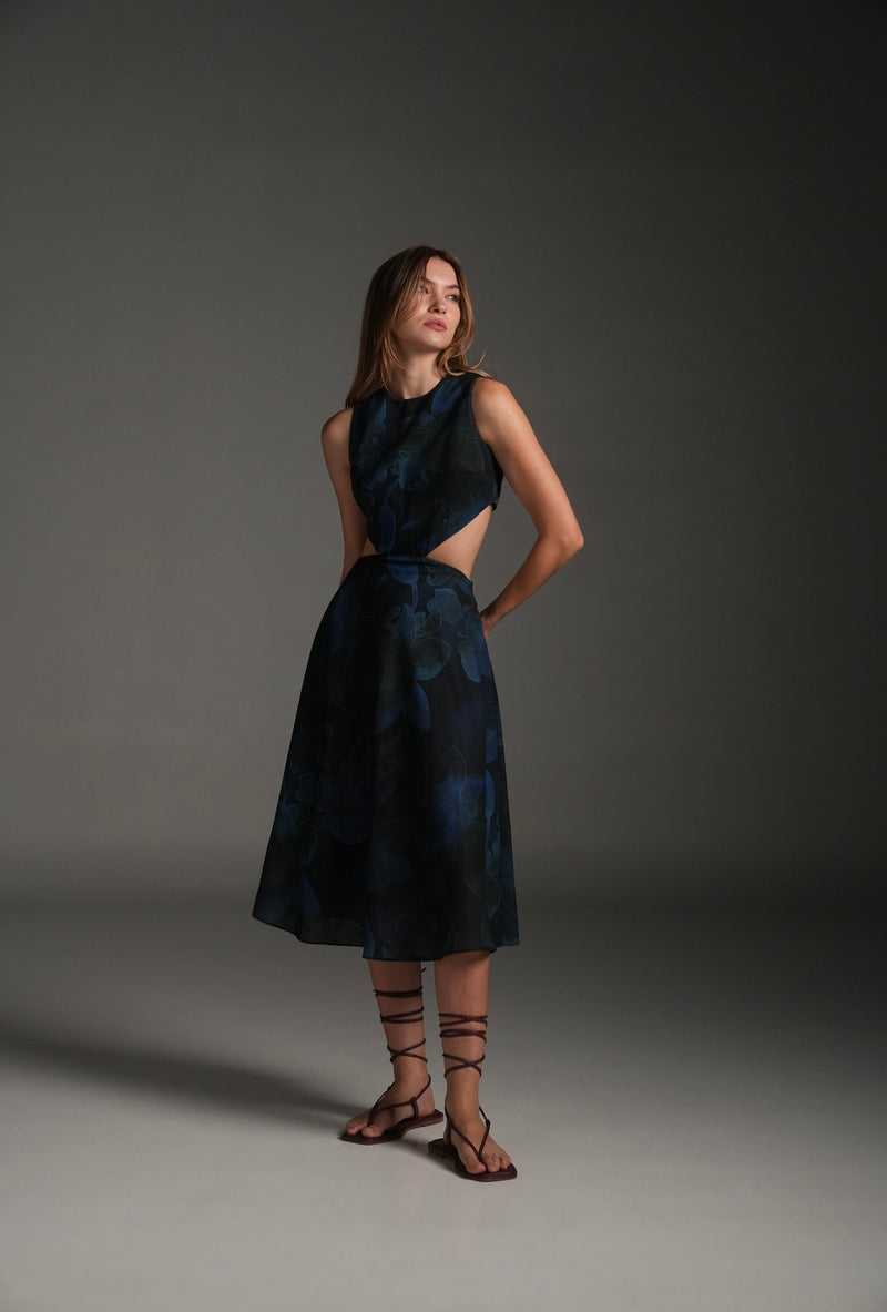 NIGHT MARIA LINEN MIDI DRESS