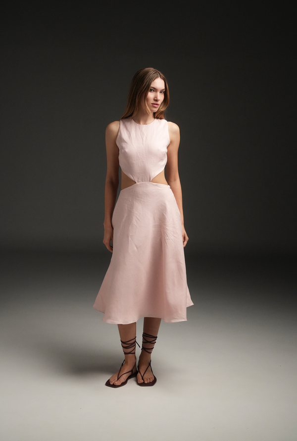 PINK MARIA LINEN MIDI DRESS