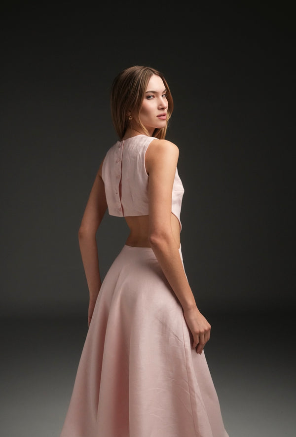 PINK MARIA LINEN MIDI DRESS
