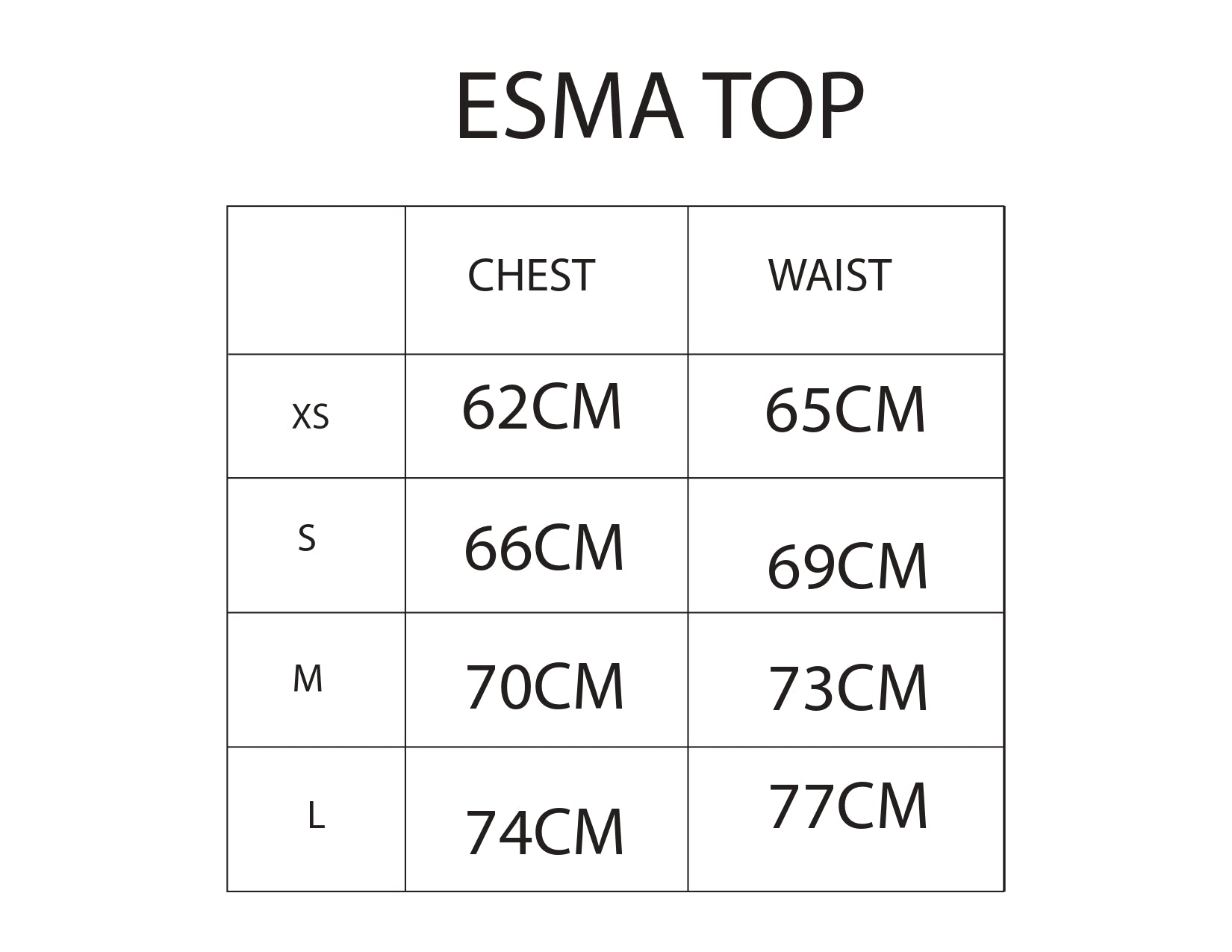Guía de tallas NAVY ESMA TOP