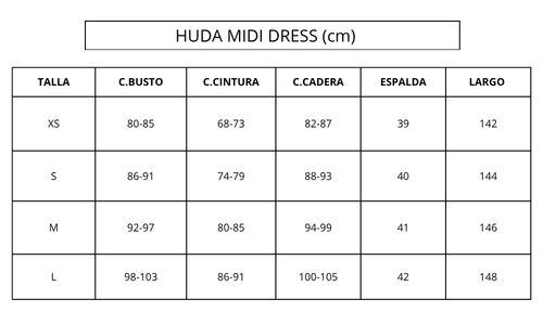 Guía de tallas IVORY HUDA MIDI DRESS
