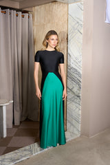 BLACK AND EMERALD VERONICA LONG DRESS