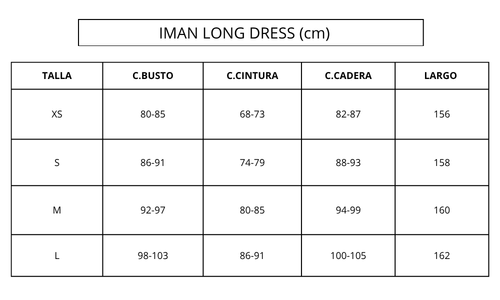 Guía de tallas ORANGE IMAN LONG DRESS