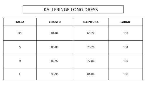 Guía de tallas INDIGO KALI LONG DRESS