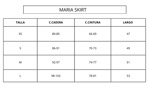 Guía de tallas IVORY MARIA SKIRT