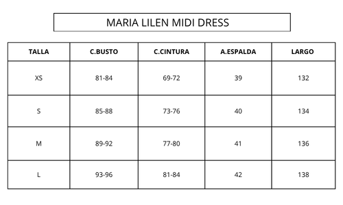 Guía de tallas NIGHT MARIA LINEN MIDI DRESS