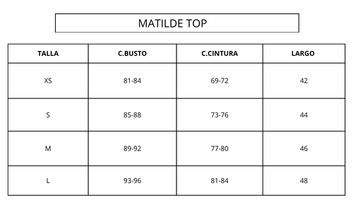 Guía de tallas PINK MATILDE TOP