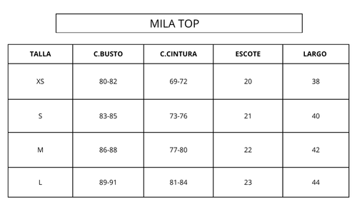 Guía de tallas BLUE MILA TOP