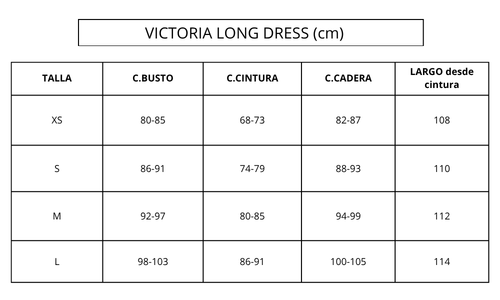 Guía de tallas EMERALD GREEN VICTORIA LONG DRESS